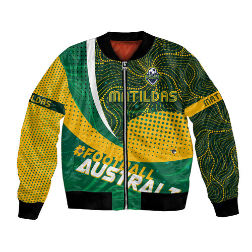 Personalised Matildas Australia Soccer Bomber Jacket Aboriginal Dot Painting