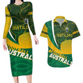 Personalised Matildas Australia Soccer Couples Matching Long Sleeve Bodycon Dress and Hawaiian Shirt Aboriginal Dot Painting