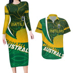 Personalised Matildas Australia Soccer Couples Matching Long Sleeve Bodycon Dress and Hawaiian Shirt Aboriginal Dot Painting