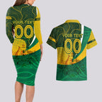 Personalised Matildas Australia Soccer Couples Matching Long Sleeve Bodycon Dress and Hawaiian Shirt Aboriginal Dot Painting