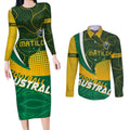 Personalised Matildas Australia Soccer Couples Matching Long Sleeve Bodycon Dress and Long Sleeve Button Shirt Aboriginal Dot Painting