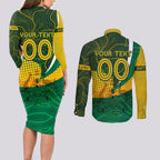 Personalised Matildas Australia Soccer Couples Matching Long Sleeve Bodycon Dress and Long Sleeve Button Shirt Aboriginal Dot Painting