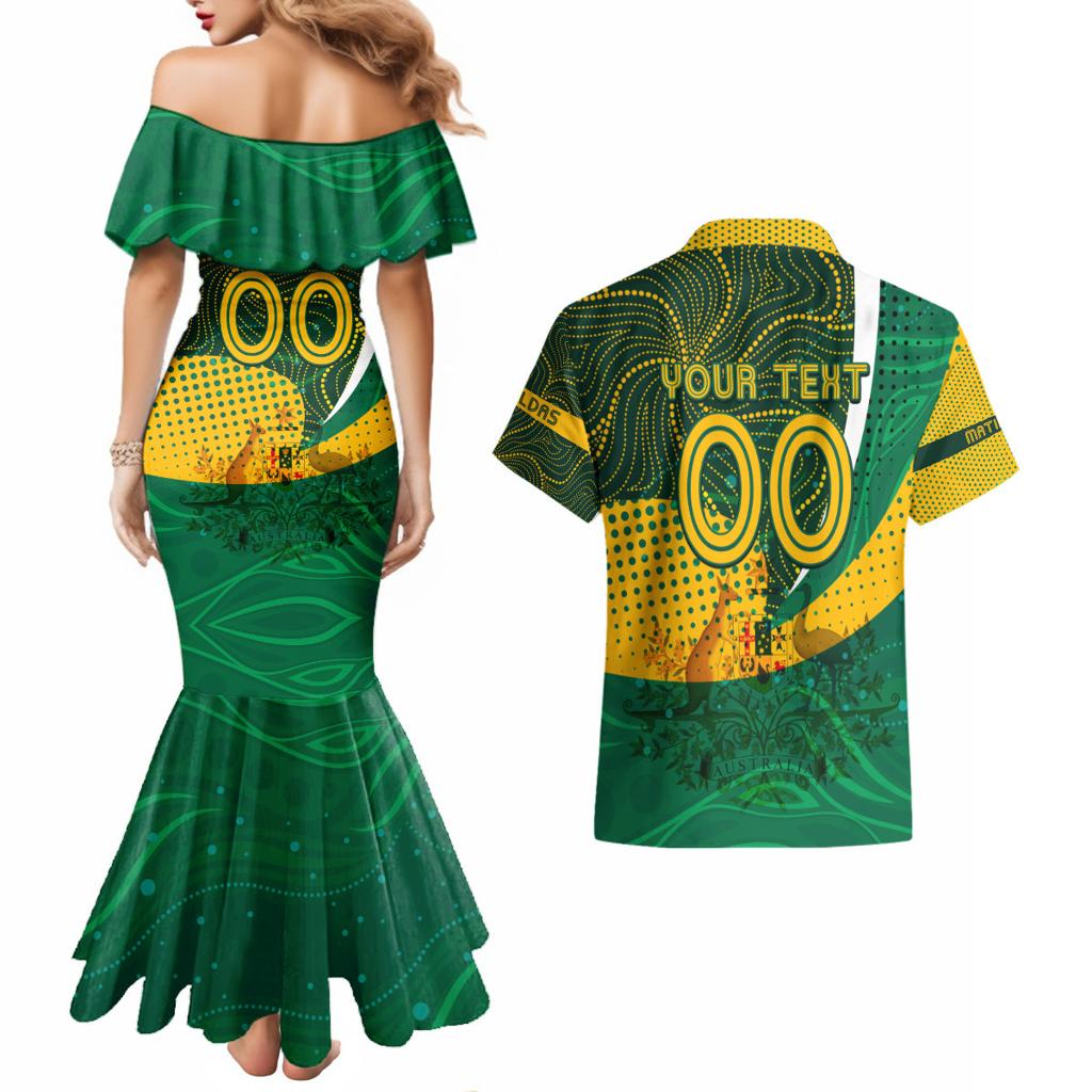 Personalised Matildas Australia Soccer Couples Matching Mermaid Dress and Hawaiian Shirt Aboriginal Dot Painting