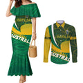 Personalised Matildas Australia Soccer Couples Matching Mermaid Dress and Long Sleeve Button Shirt Aboriginal Dot Painting