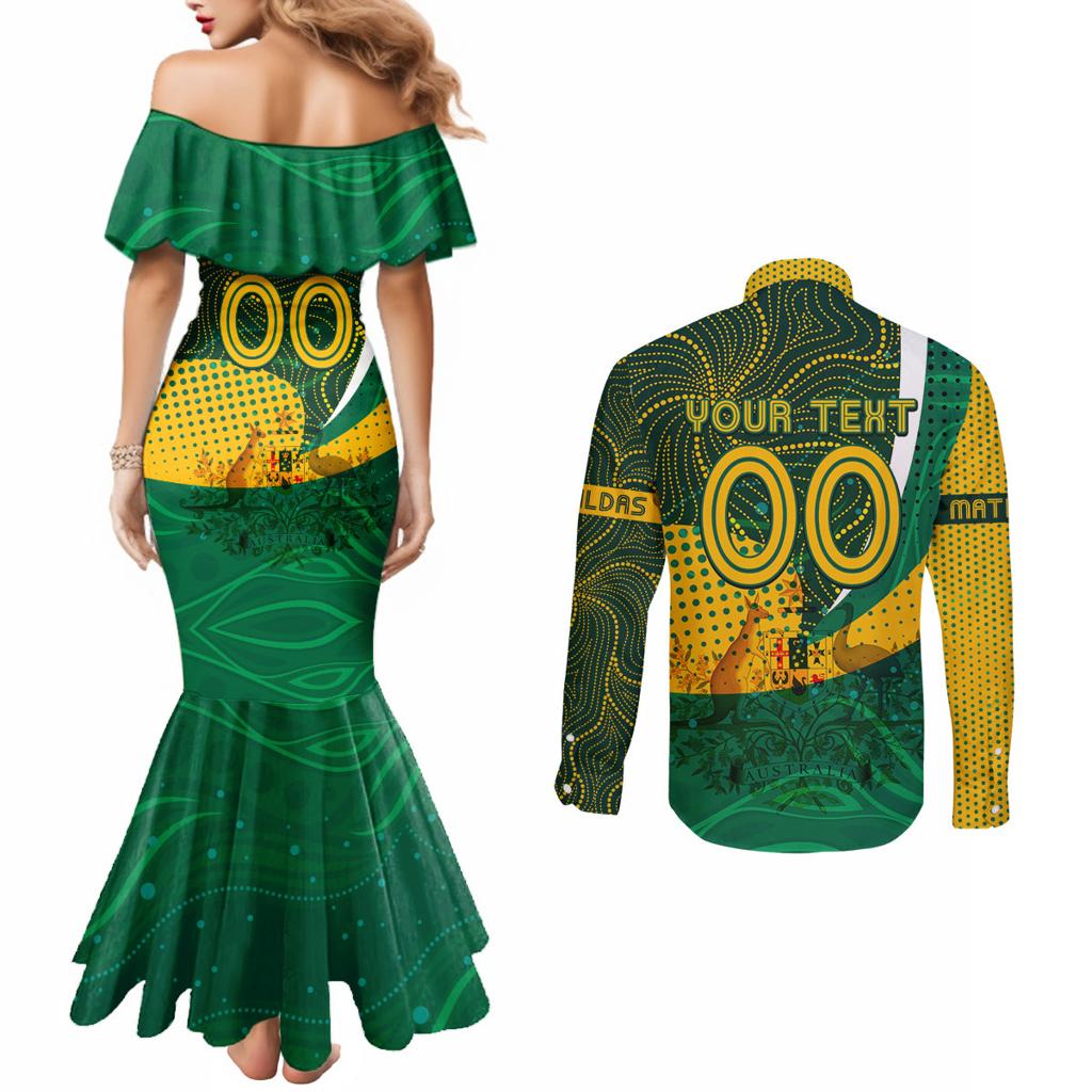 Personalised Matildas Australia Soccer Couples Matching Mermaid Dress and Long Sleeve Button Shirt Aboriginal Dot Painting