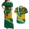 Personalised Matildas Australia Soccer Couples Matching Off Shoulder Maxi Dress and Hawaiian Shirt Aboriginal Dot Painting