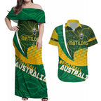Personalised Matildas Australia Soccer Couples Matching Off Shoulder Maxi Dress and Hawaiian Shirt Aboriginal Dot Painting