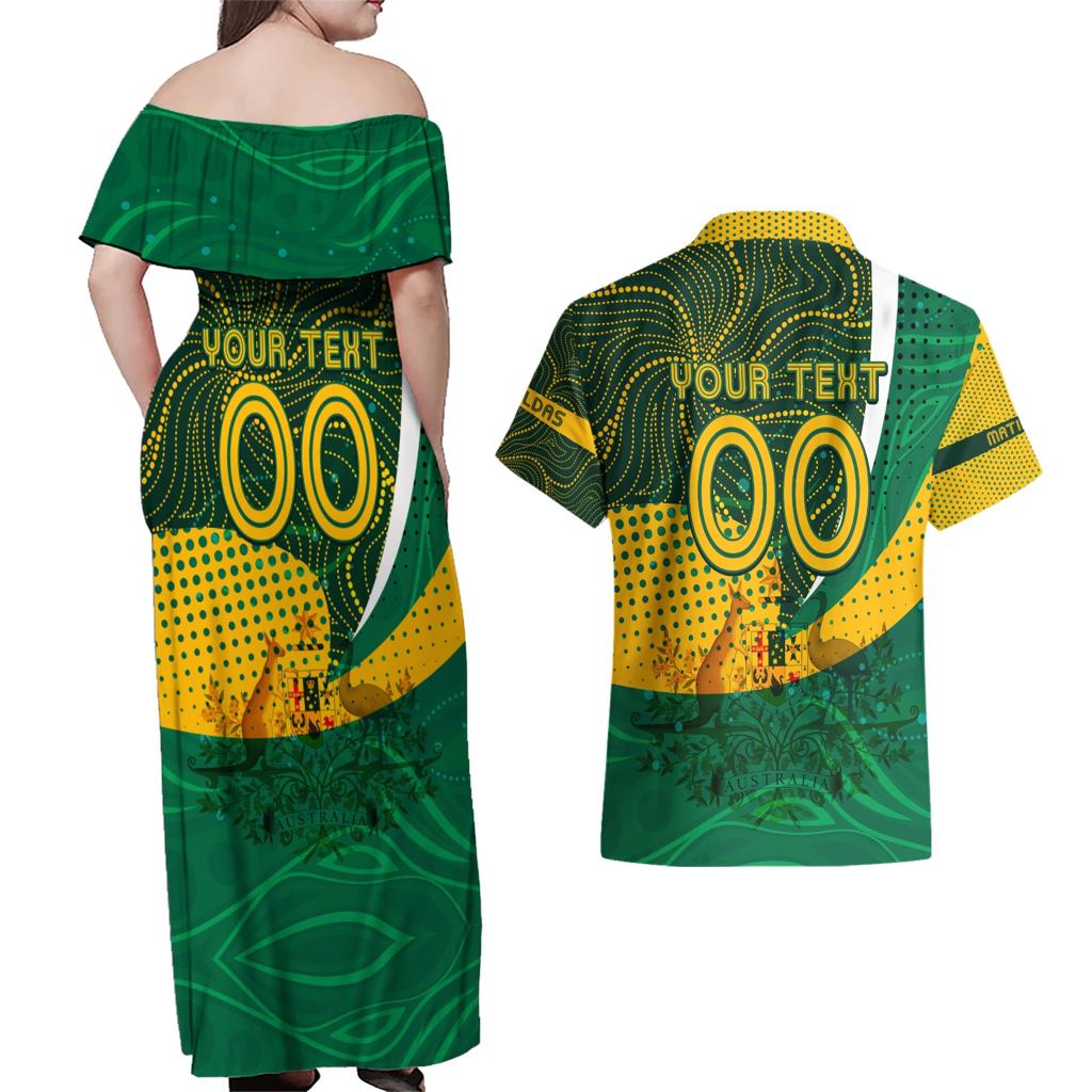 Personalised Matildas Australia Soccer Couples Matching Off Shoulder Maxi Dress and Hawaiian Shirt Aboriginal Dot Painting