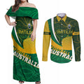 Personalised Matildas Australia Soccer Couples Matching Off Shoulder Maxi Dress and Long Sleeve Button Shirt Aboriginal Dot Painting