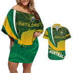 Personalised Matildas Australia Soccer Couples Matching Off Shoulder Short Dress and Hawaiian Shirt Aboriginal Dot Painting