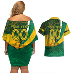 Personalised Matildas Australia Soccer Couples Matching Off Shoulder Short Dress and Hawaiian Shirt Aboriginal Dot Painting