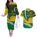 Personalised Matildas Australia Soccer Couples Matching Off The Shoulder Long Sleeve Dress and Hawaiian Shirt Aboriginal Dot Painting