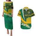 Personalised Matildas Australia Soccer Couples Matching Puletasi and Hawaiian Shirt Aboriginal Dot Painting