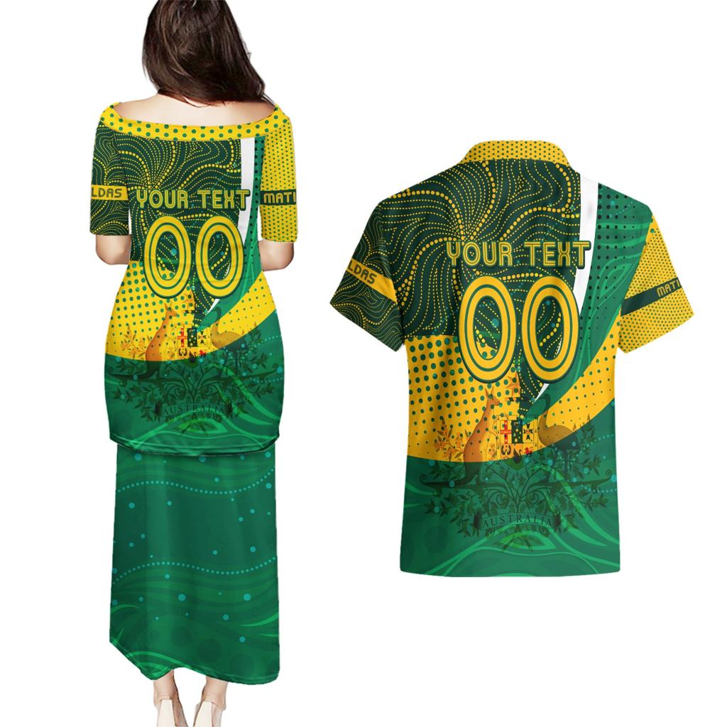 Personalised Matildas Australia Soccer Couples Matching Puletasi and Hawaiian Shirt Aboriginal Dot Painting