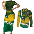 Personalised Matildas Australia Soccer Couples Matching Short Sleeve Bodycon Dress and Long Sleeve Button Shirt Aboriginal Dot Painting