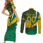 Personalised Matildas Australia Soccer Couples Matching Short Sleeve Bodycon Dress and Long Sleeve Button Shirt Aboriginal Dot Painting