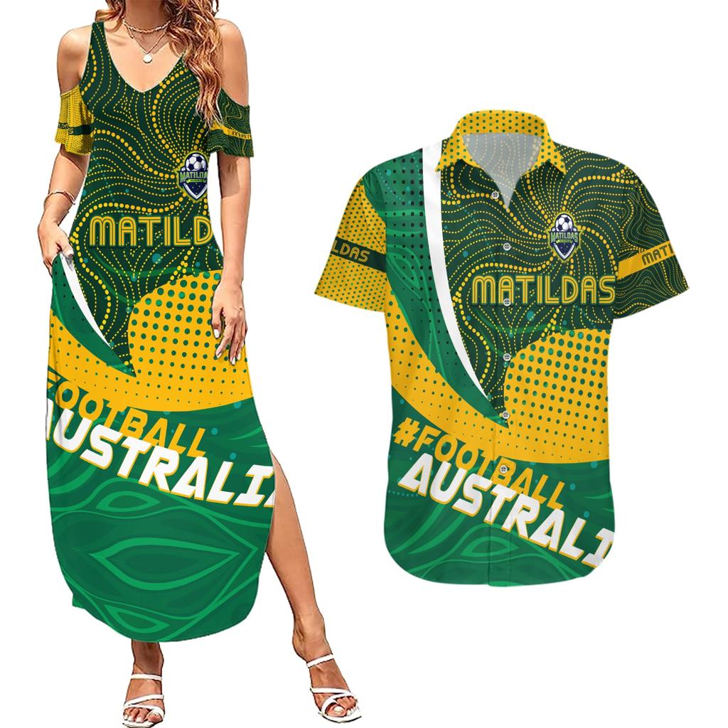 Personalised Matildas Australia Soccer Couples Matching Summer Maxi Dress and Hawaiian Shirt Aboriginal Dot Painting