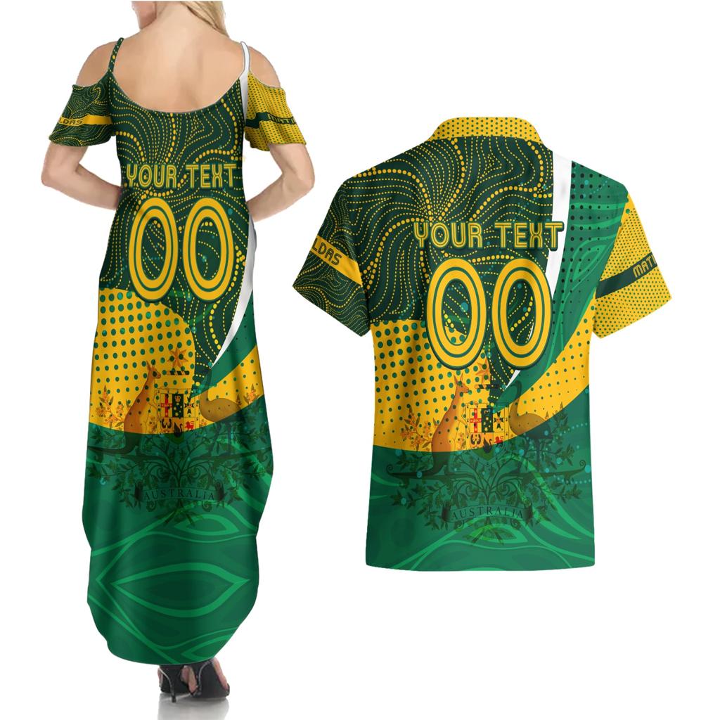 Personalised Matildas Australia Soccer Couples Matching Summer Maxi Dress and Hawaiian Shirt Aboriginal Dot Painting