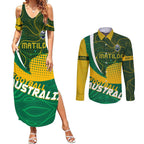Personalised Matildas Australia Soccer Couples Matching Summer Maxi Dress and Long Sleeve Button Shirt Aboriginal Dot Painting