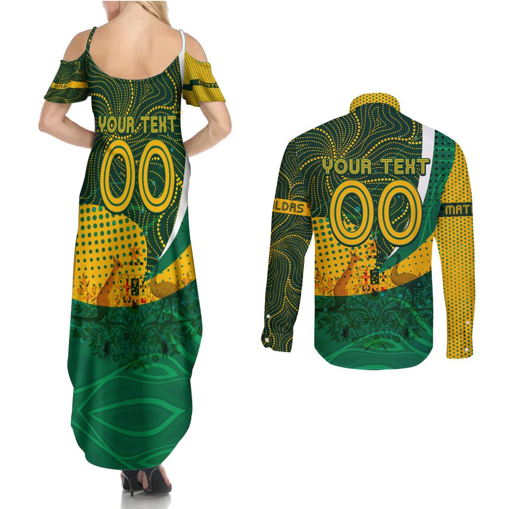 Personalised Matildas Australia Soccer Couples Matching Summer Maxi Dress and Long Sleeve Button Shirt Aboriginal Dot Painting