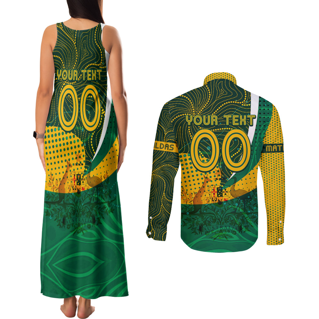 Personalised Matildas Australia Soccer Couples Matching Tank Maxi Dress and Long Sleeve Button Shirt Aboriginal Dot Painting