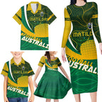 Personalised Matildas Australia Soccer Family Matching Long Sleeve Bodycon Dress and Hawaiian Shirt Aboriginal Dot Painting