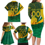 Personalised Matildas Australia Soccer Family Matching Long Sleeve Bodycon Dress and Hawaiian Shirt Aboriginal Dot Painting