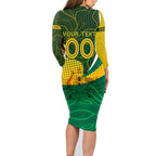 Personalised Matildas Australia Soccer Family Matching Long Sleeve Bodycon Dress and Hawaiian Shirt Aboriginal Dot Painting