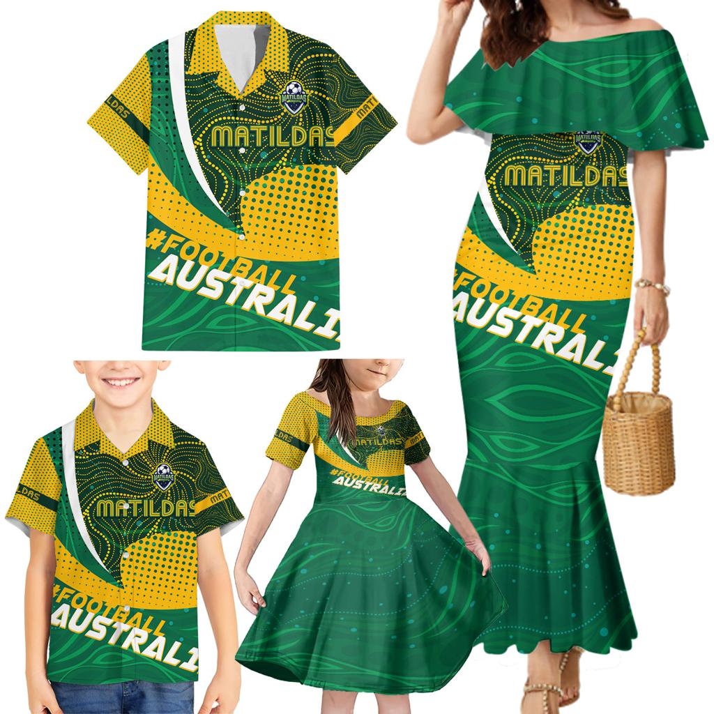 Personalised Matildas Australia Soccer Family Matching Mermaid Dress and Hawaiian Shirt Aboriginal Dot Painting
