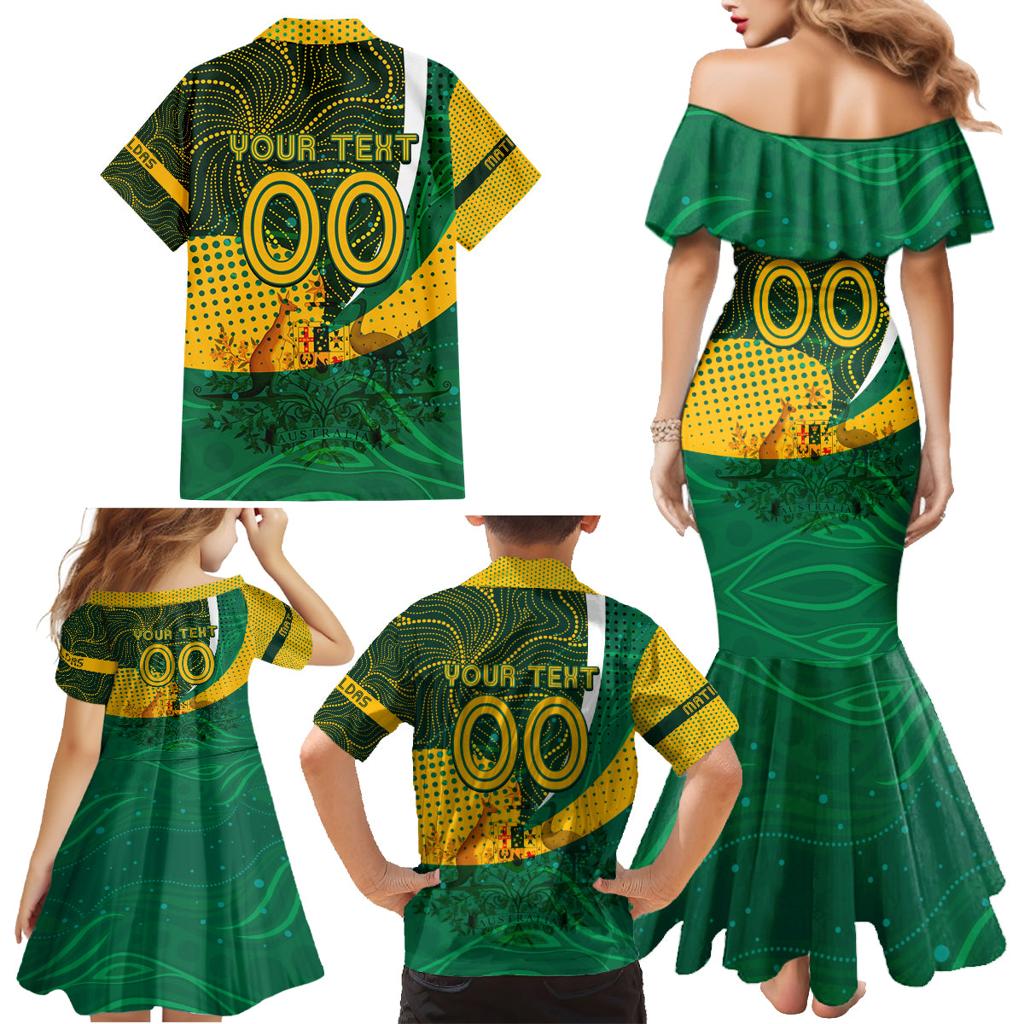 Personalised Matildas Australia Soccer Family Matching Mermaid Dress and Hawaiian Shirt Aboriginal Dot Painting