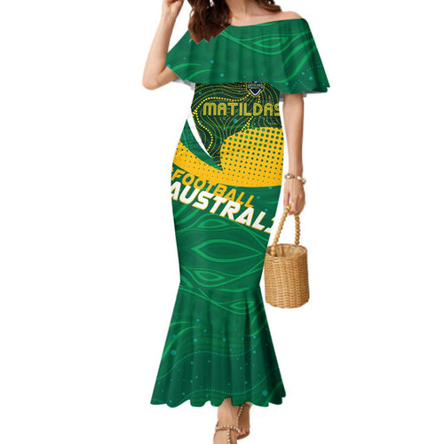 Personalised Matildas Australia Soccer Family Matching Mermaid Dress and Hawaiian Shirt Aboriginal Dot Painting