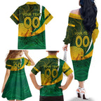 Personalised Matildas Australia Soccer Family Matching Off The Shoulder Long Sleeve Dress and Hawaiian Shirt Aboriginal Dot Painting