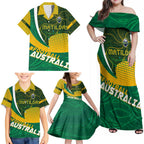 Personalised Matildas Australia Soccer Family Matching Off Shoulder Maxi Dress and Hawaiian Shirt Aboriginal Dot Painting