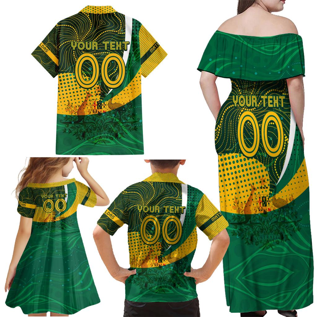 Personalised Matildas Australia Soccer Family Matching Off Shoulder Maxi Dress and Hawaiian Shirt Aboriginal Dot Painting