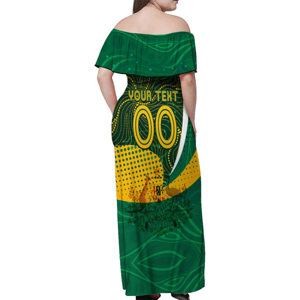 Personalised Matildas Australia Soccer Family Matching Off Shoulder Maxi Dress and Hawaiian Shirt Aboriginal Dot Painting