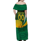 Personalised Matildas Australia Soccer Family Matching Off Shoulder Maxi Dress and Hawaiian Shirt Aboriginal Dot Painting