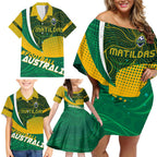 Personalised Matildas Australia Soccer Family Matching Off Shoulder Short Dress and Hawaiian Shirt Aboriginal Dot Painting