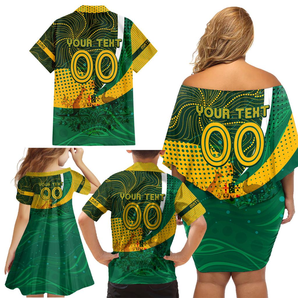 Personalised Matildas Australia Soccer Family Matching Off Shoulder Short Dress and Hawaiian Shirt Aboriginal Dot Painting