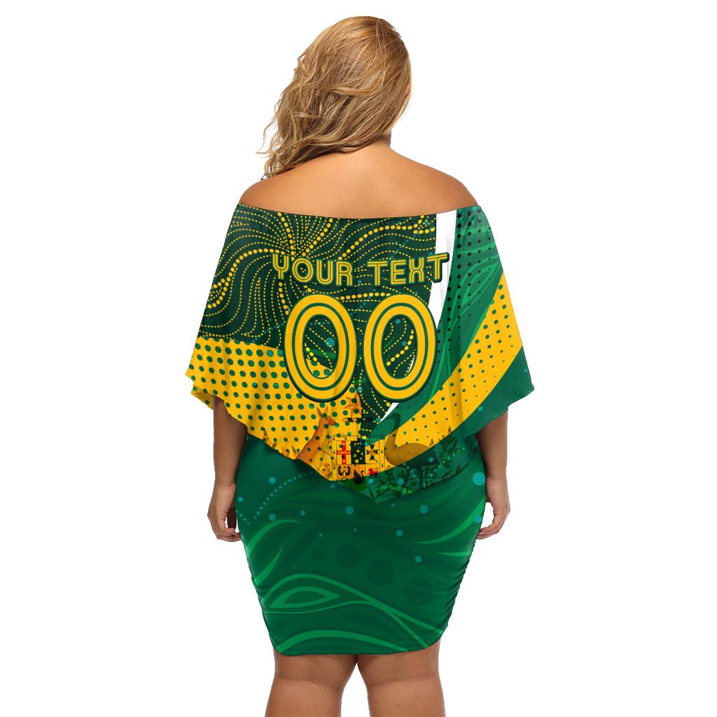 Personalised Matildas Australia Soccer Family Matching Off Shoulder Short Dress and Hawaiian Shirt Aboriginal Dot Painting
