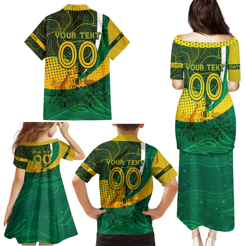 Personalised Matildas Australia Soccer Family Matching Puletasi and Hawaiian Shirt Aboriginal Dot Painting