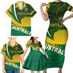 Personalised Matildas Australia Soccer Family Matching Short Sleeve Bodycon Dress and Hawaiian Shirt Aboriginal Dot Painting