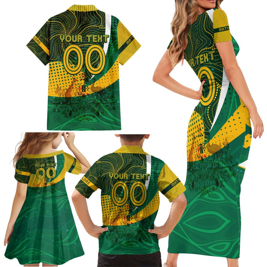 Personalised Matildas Australia Soccer Family Matching Short Sleeve Bodycon Dress and Hawaiian Shirt Aboriginal Dot Painting