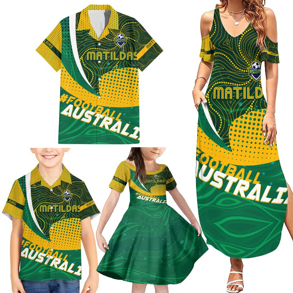 Personalised Matildas Australia Soccer Family Matching Summer Maxi Dress and Hawaiian Shirt Aboriginal Dot Painting