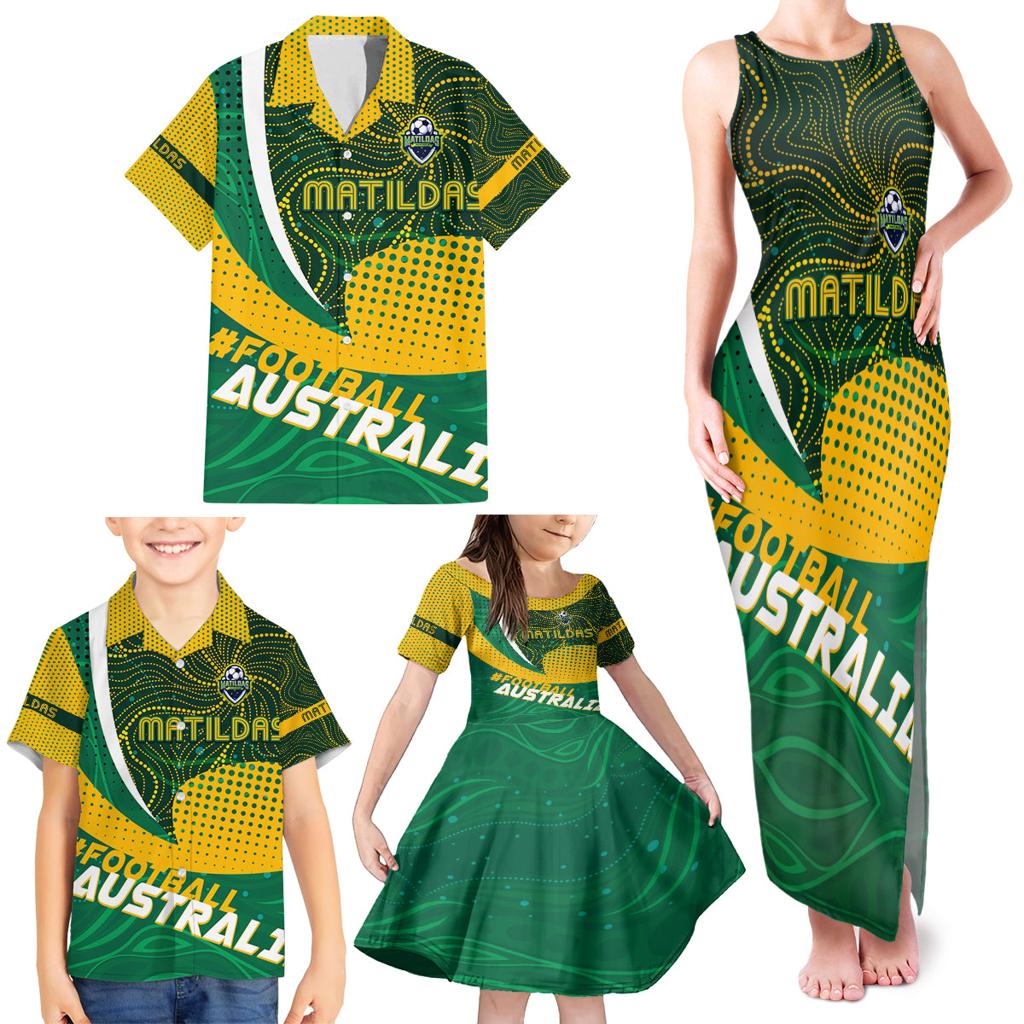 Personalised Matildas Australia Soccer Family Matching Tank Maxi Dress and Hawaiian Shirt Aboriginal Dot Painting