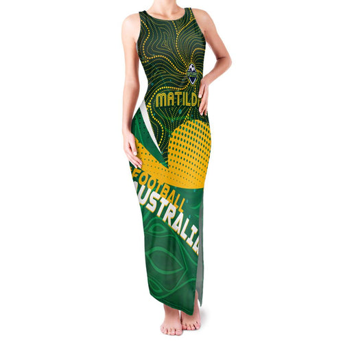 Personalised Matildas Australia Soccer Family Matching Tank Maxi Dress and Hawaiian Shirt Aboriginal Dot Painting