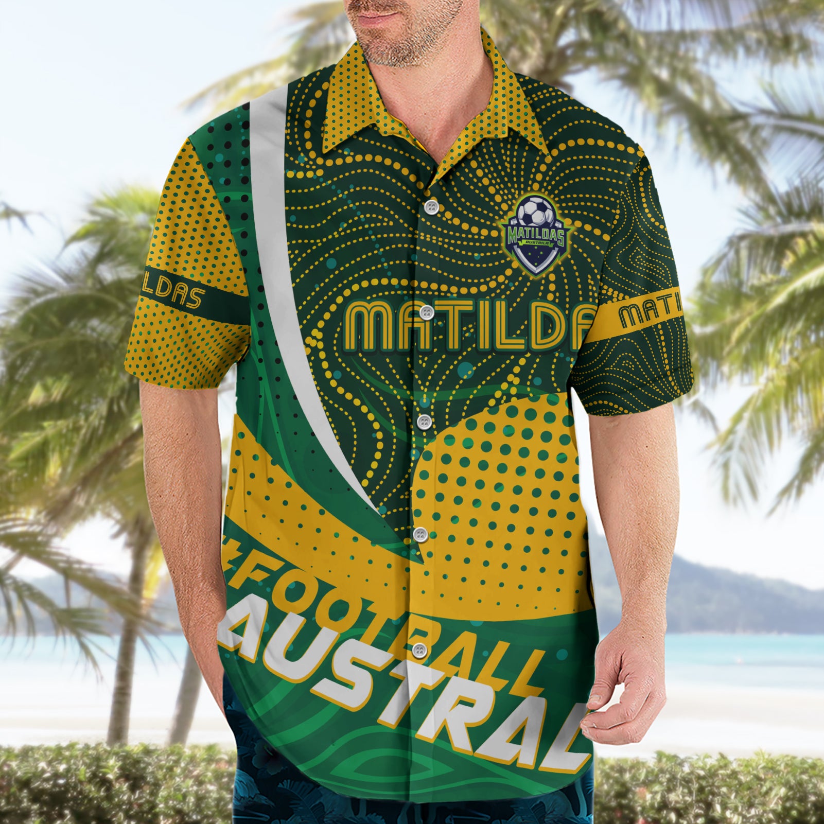 Personalised Matildas Australia Soccer Hawaiian Shirt Aboriginal Dot Painting