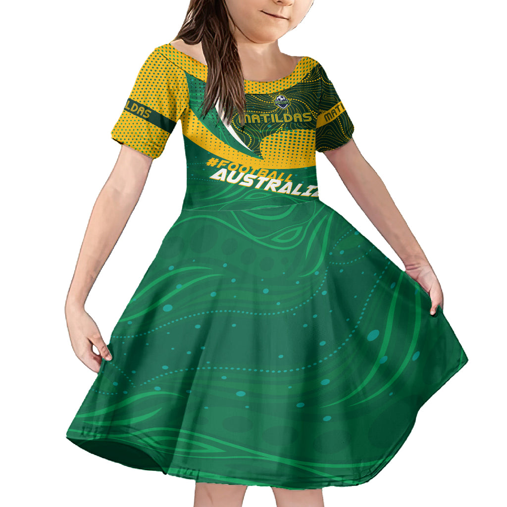 Personalised Matildas Australia Soccer Kid Short Sleeve Dress Aboriginal Dot Painting