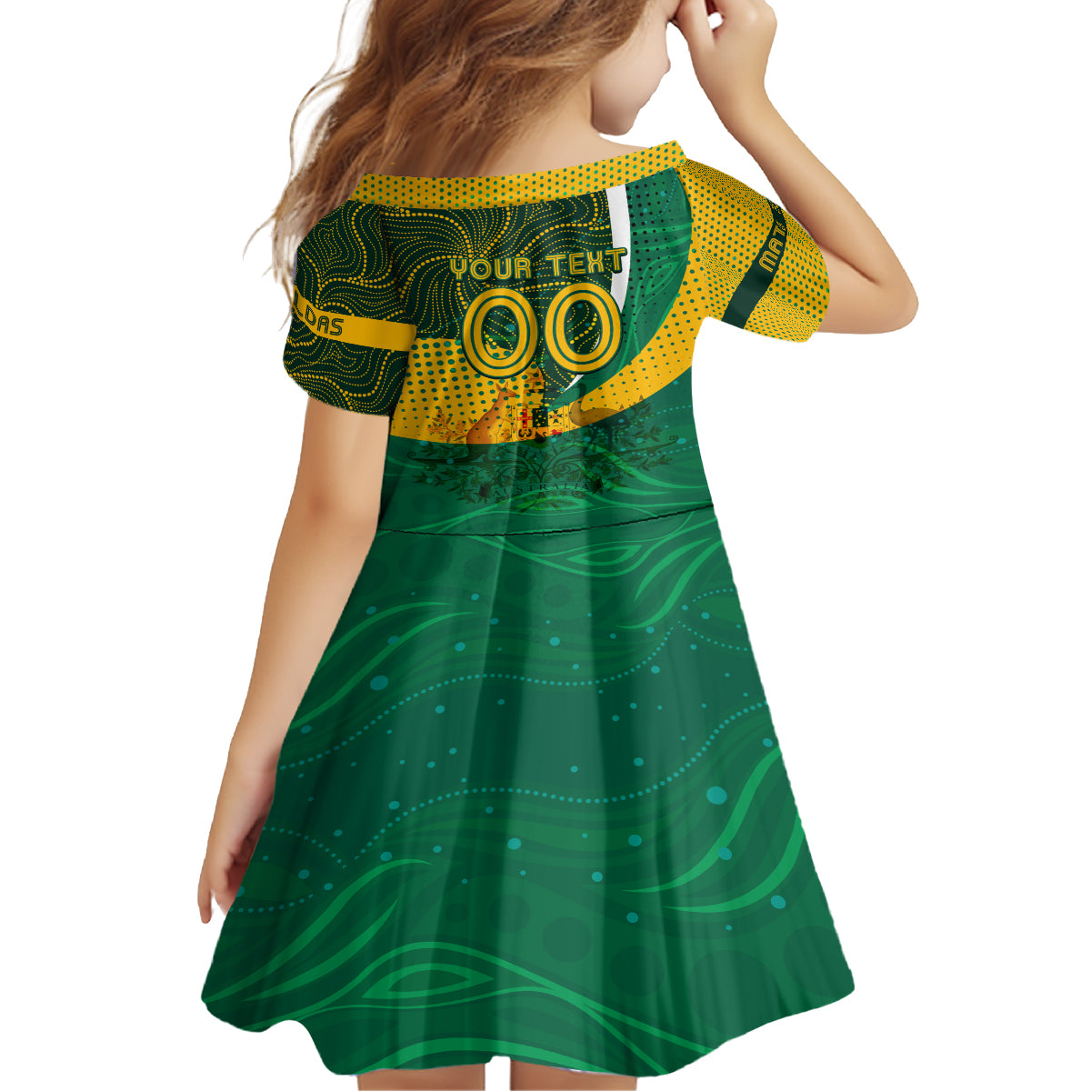 Personalised Matildas Australia Soccer Kid Short Sleeve Dress Aboriginal Dot Painting