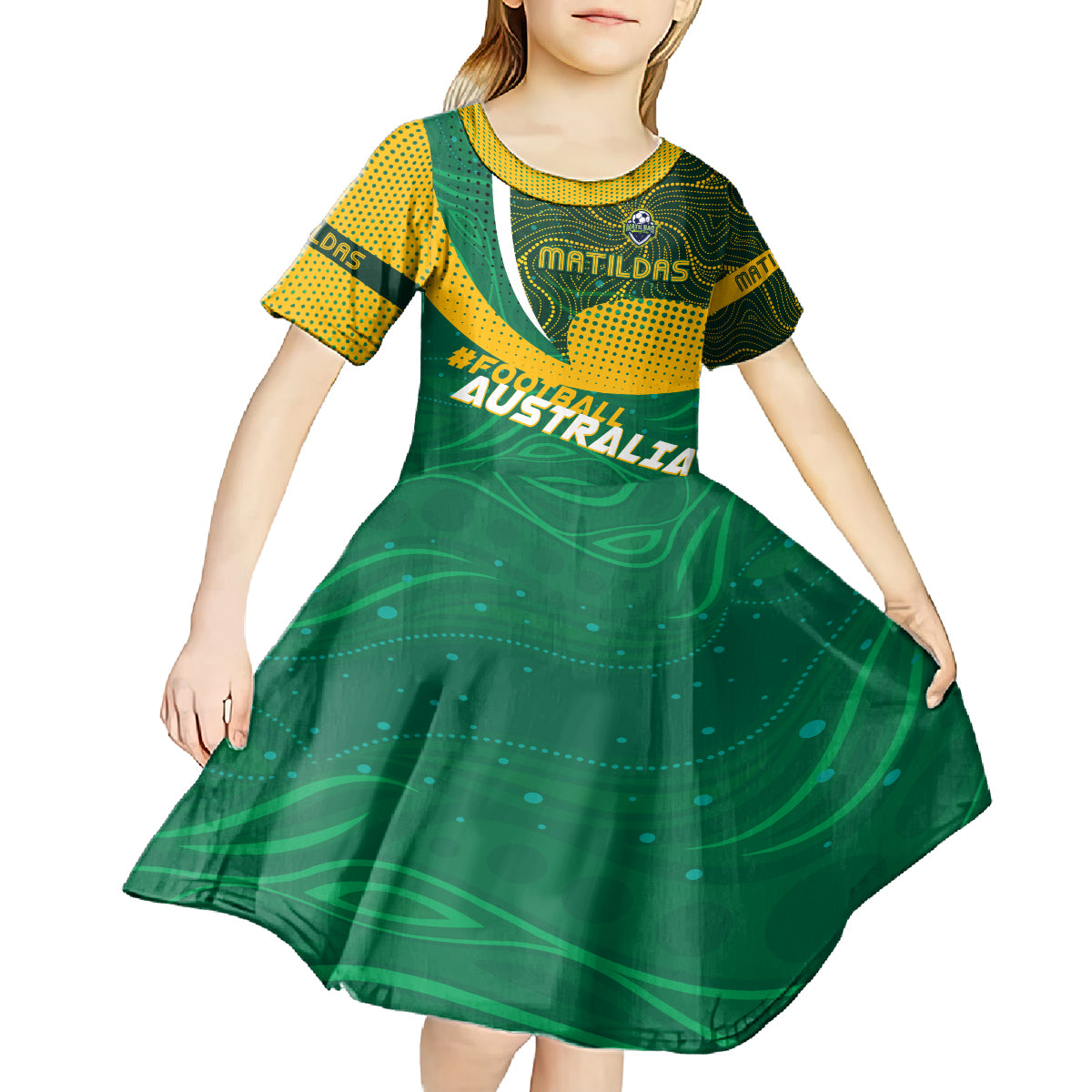 Personalised Matildas Australia Soccer Kid Short Sleeve Dress Aboriginal Dot Painting