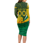 Personalised Matildas Australia Soccer Long Sleeve Bodycon Dress Aboriginal Dot Painting